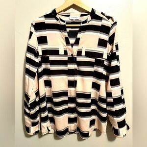 Calvin Klein Printed Roll Tab Sleeve Blouse